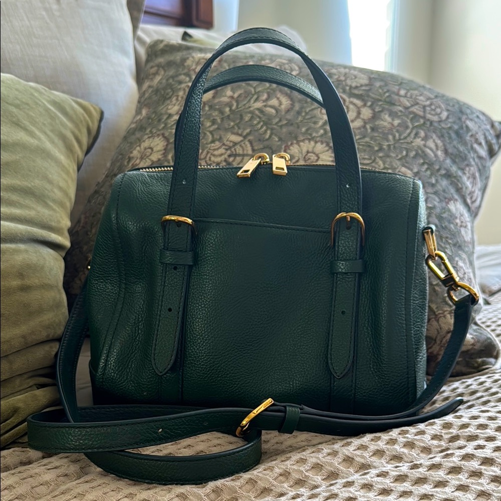 Fossil Dark Green Leather Satchel